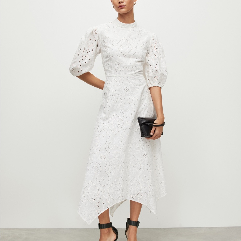 AllSaints Camila Broderie Eyelet Puff Sleeve Dress